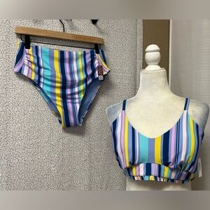Adore me rainy strip bikini NWT | size top- XL , Bottom , Medium